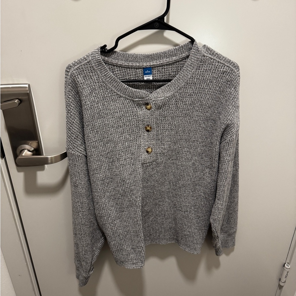 Old Navy Heather Gray Women's Crew Neck Sweater with Gold Buttons
